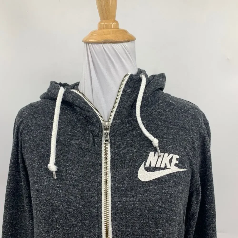 Nike Sweatshirt Women XS Extra Small Gray Heather Sportswear Zip Up Hoodie Logo